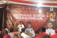 Ketum DEPINAS SOKSI, Mukhamad Misbakhun dalam sambutannya di acara pemotongan hewan kurban Iduladha 2025, di Graha SOKSI, kawasan Kalibata, Jakarta, Sabtu (7/6/2025).