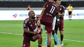 Selebrasi Striker PSM Makassar Alex Tank (ist)