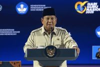 Presiden Prabowo Subianto menyampaikan sambutan dalam Puncak Peringatan Hari Guru Nasional 2025 di Indonesia Arena, Kompleks Gelora Bung Karno, Jakarta, Jumat (28/11/2025). (Tangkapan Layar 